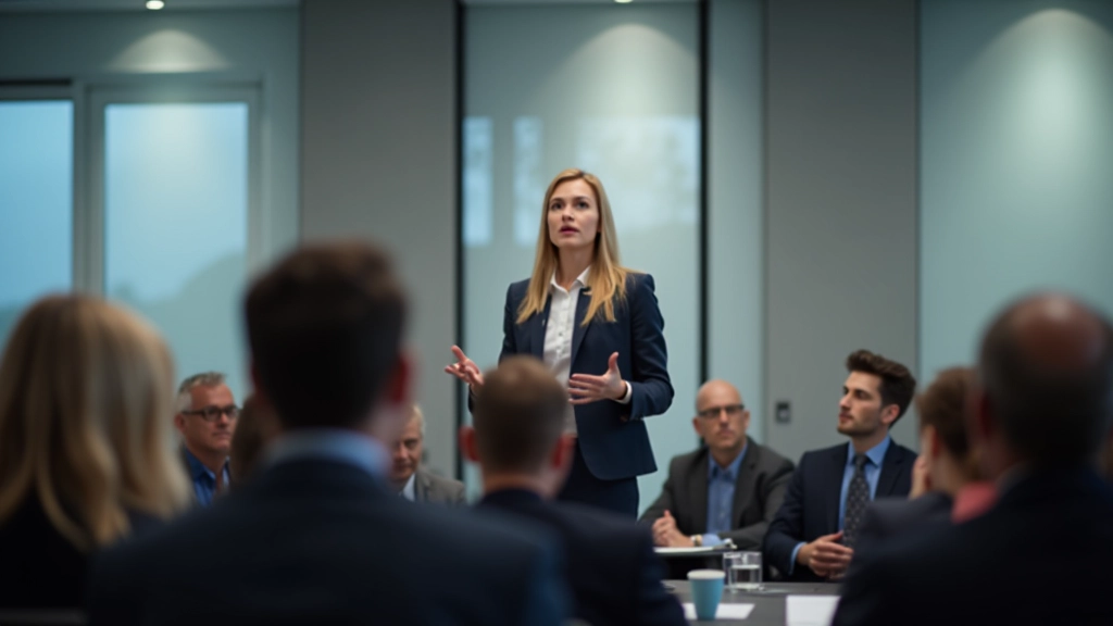 Professionelle Präsentation vor Publikum in modernem Konferenzraum